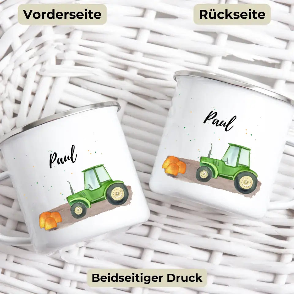 Kindertasse Traktor im Heu