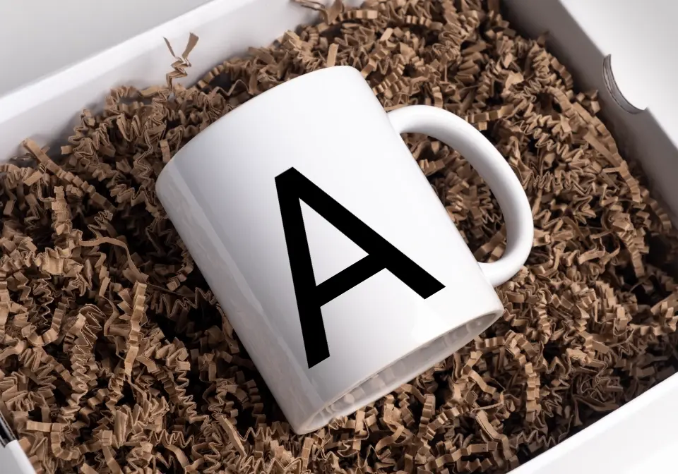 Minimalistische Buchstabentasse