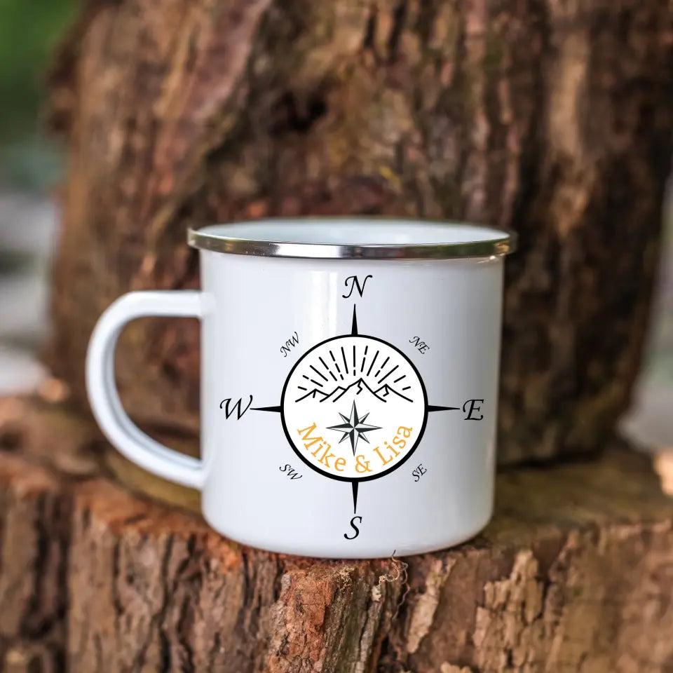 Camping Tasse "Personalisierter Kompass"