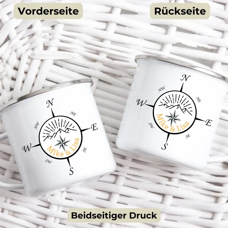 Camping Tasse "Personalisierter Kompass"