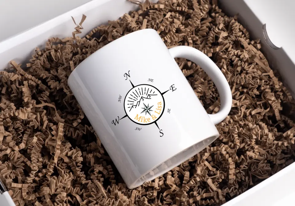 Camping Tasse "Personalisierter Kompass"