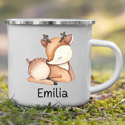 Emaille Tasse Emaille Kindertasse Waldtiere mit Namen Little Mathilda