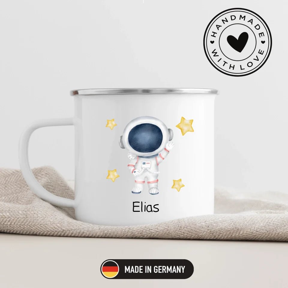 Emaille Tasse "Hallo" Astronaut Little Mathilda