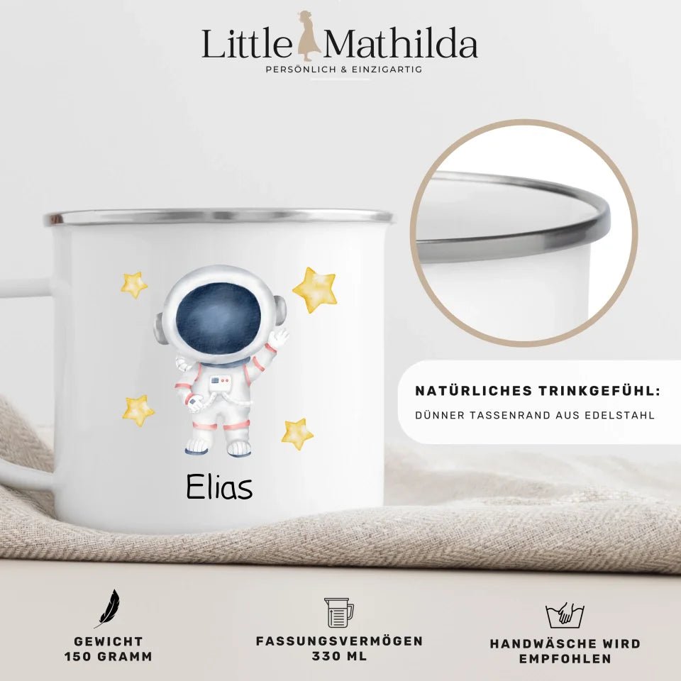 Emaille Tasse "Hallo" Astronaut Little Mathilda