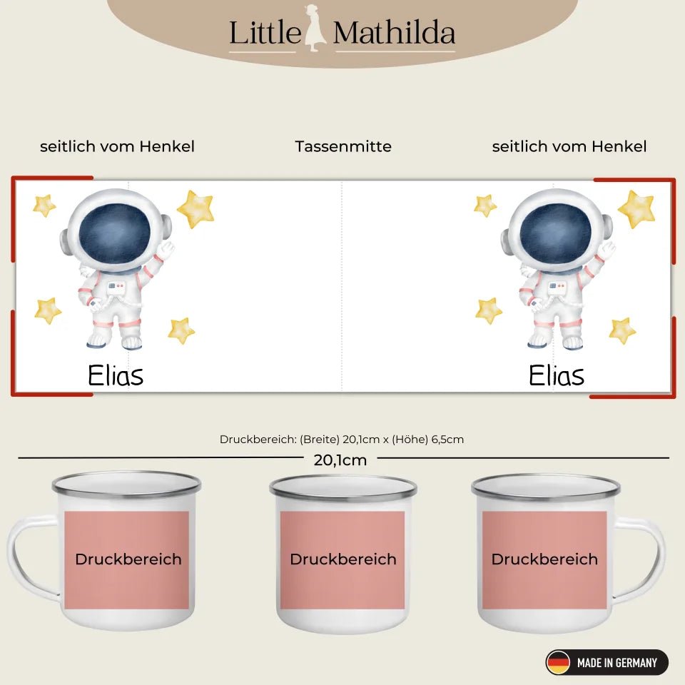 Emaille Tasse "Hallo" Astronaut Little Mathilda