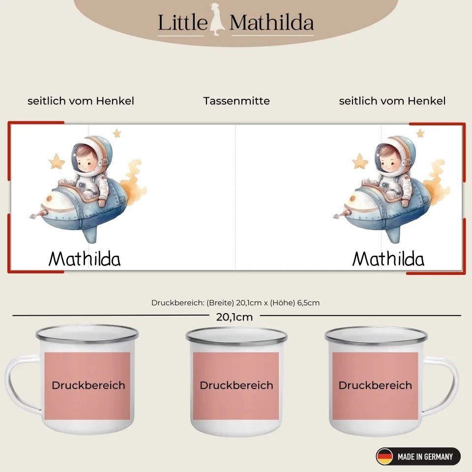 Emaille Tasse Kleiner Raketenpilot Little Mathilda