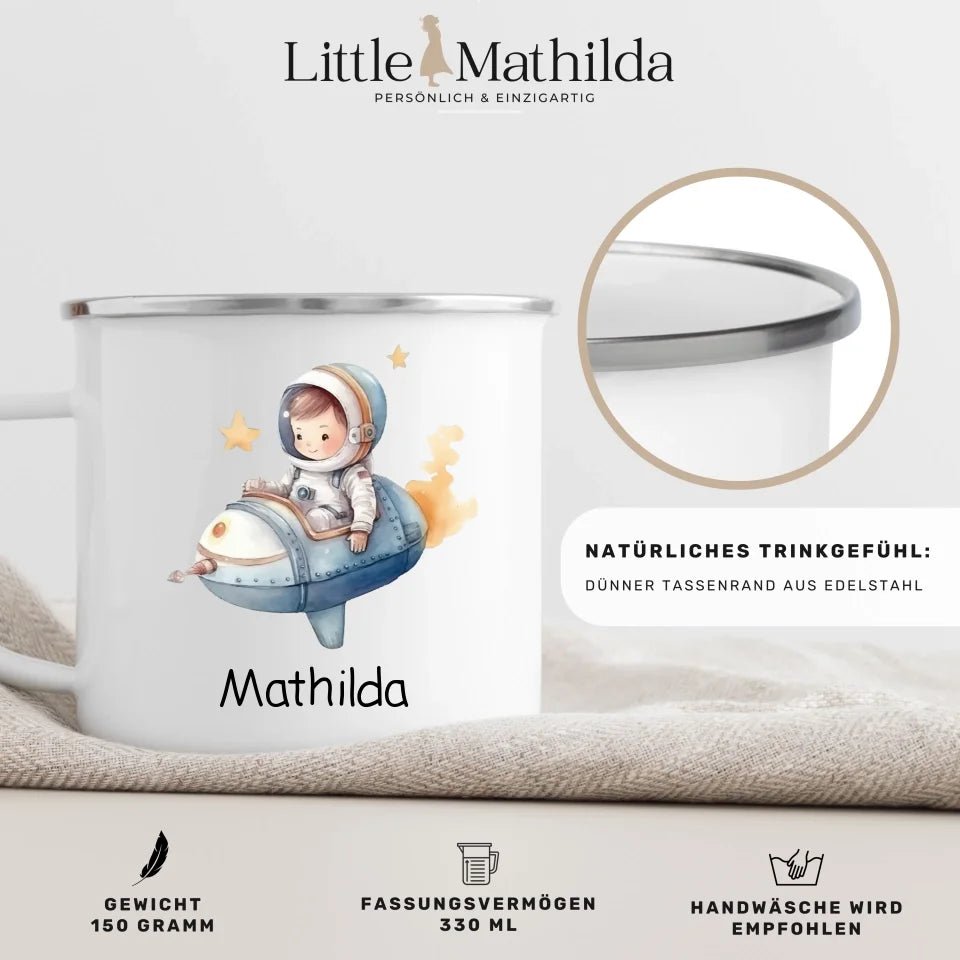 Emaille Tasse Kleiner Raketenpilot Little Mathilda