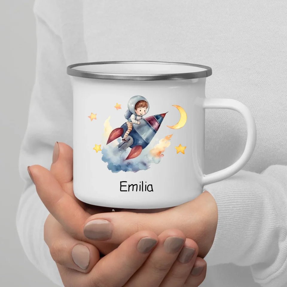 Emaille Tasse Mondflieger Rakete Little Mathilda