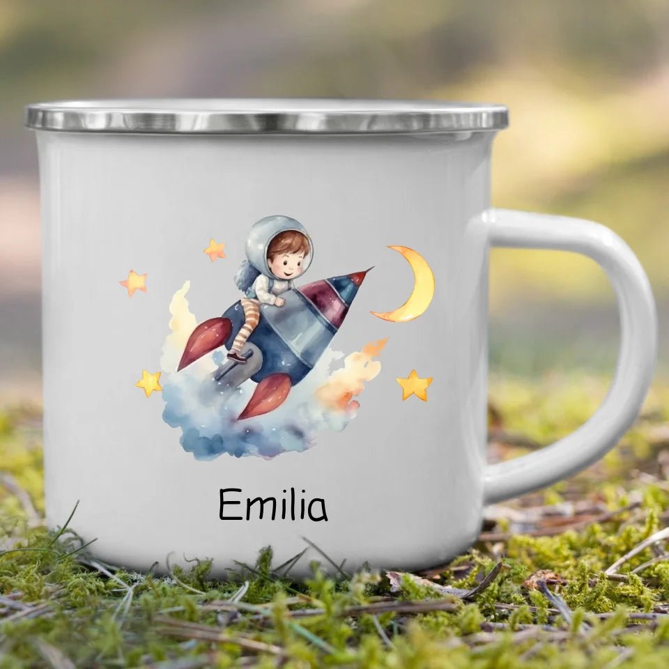 Emaille Tasse Mondflieger Rakete Little Mathilda