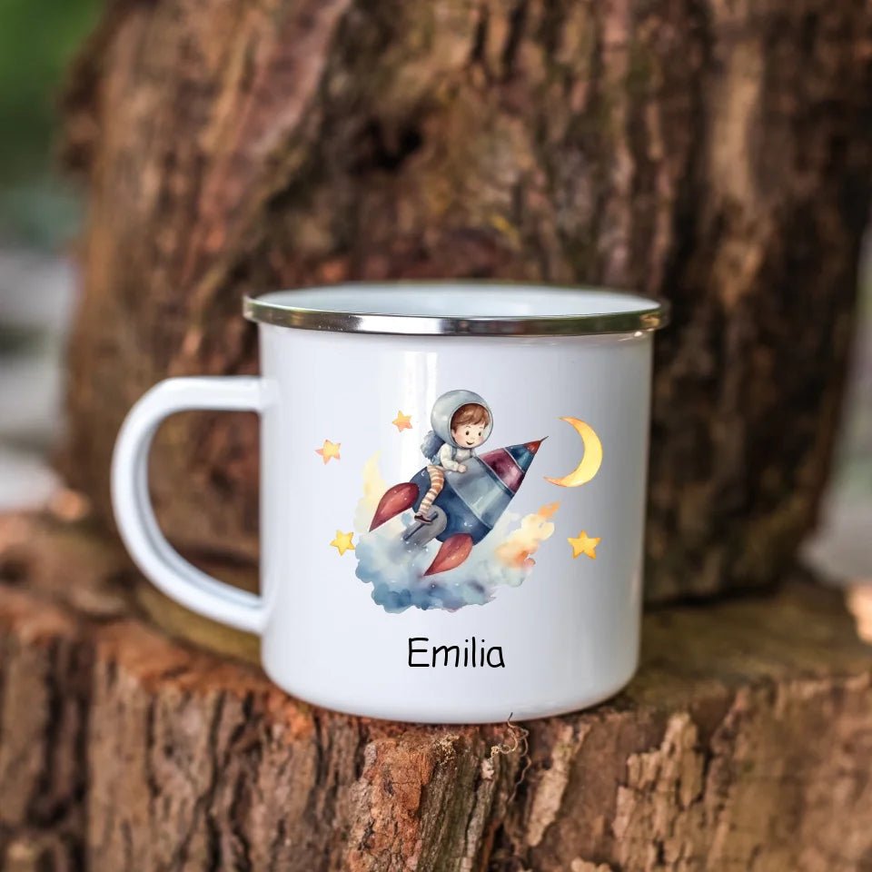 Emaille Tasse Mondflieger Rakete Little Mathilda