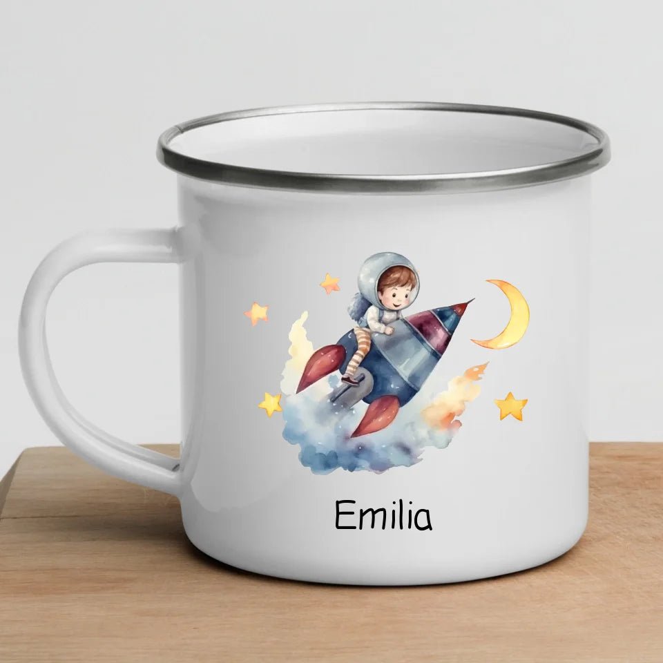 Emaille Tasse Mondflieger Rakete Little Mathilda