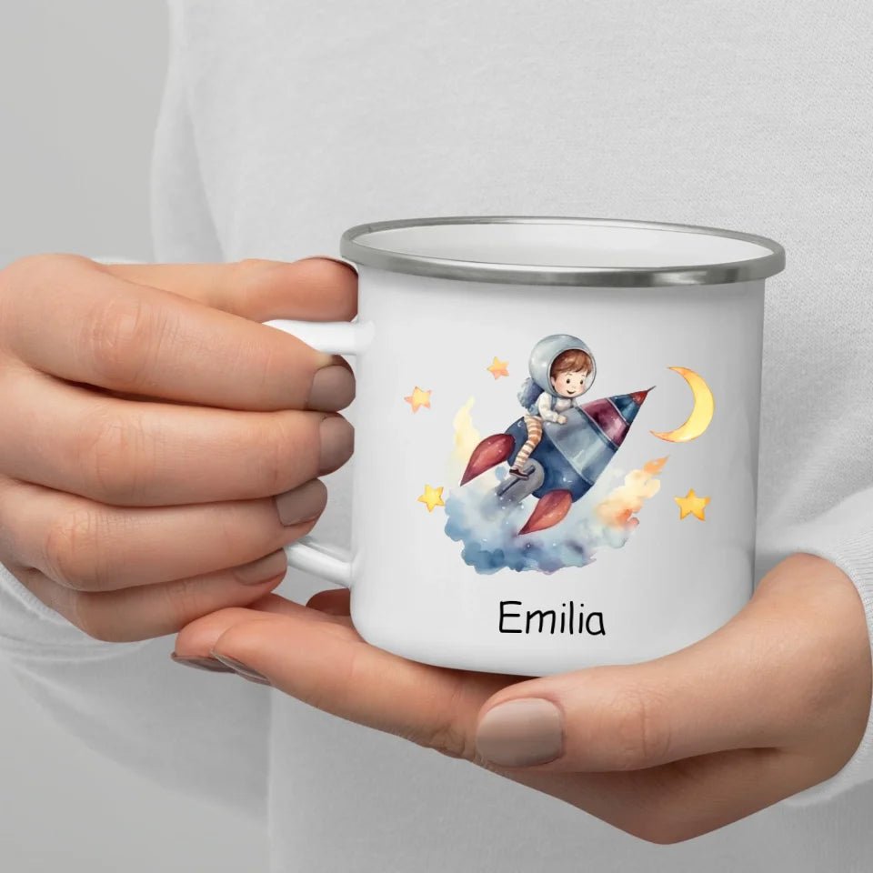 Emaille Tasse Mondflieger Rakete Little Mathilda