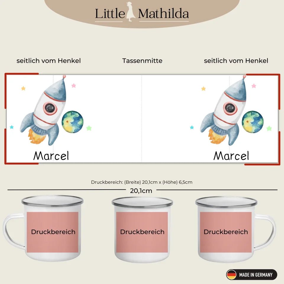 Emaille Tasse Raketenflieger Little Mathilda