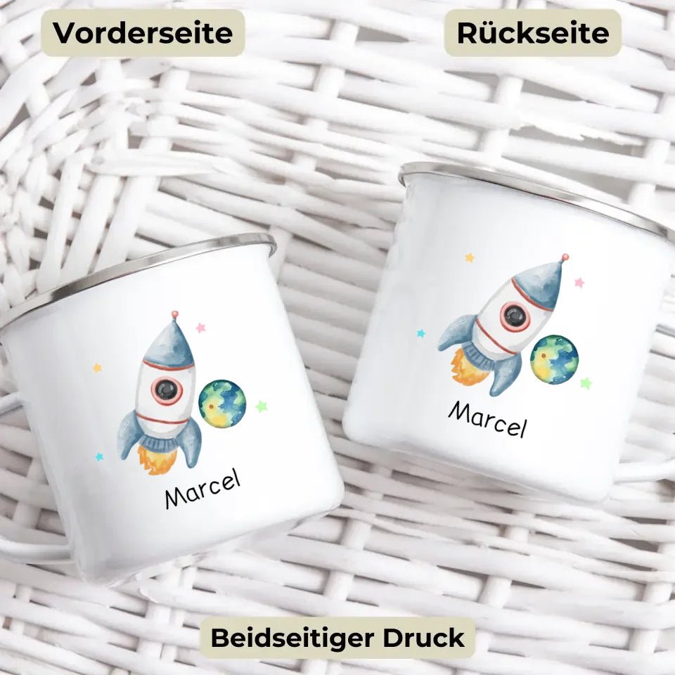 Emaille Tasse Raketenflieger Little Mathilda