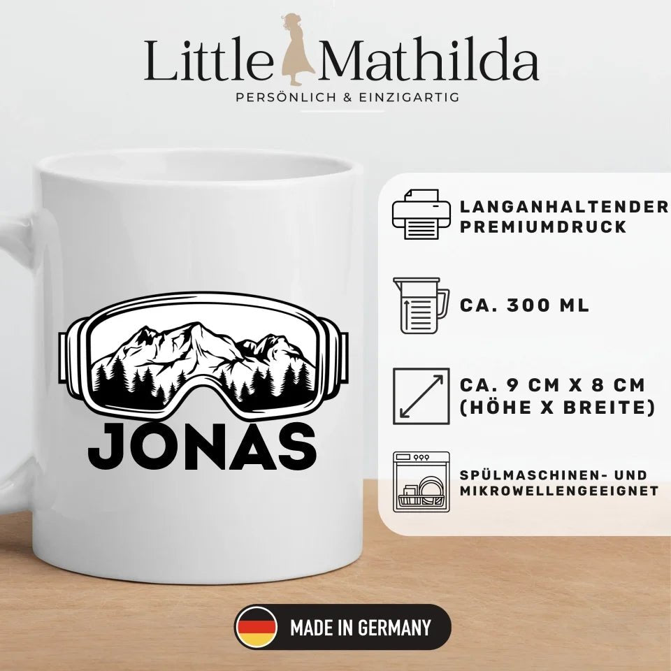 Keramik Tasse, Emaille Tasse Skifahrer Tasse mit Namen Little Mathilda